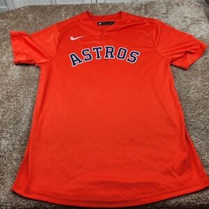 Nike Houston Astros MLB Henley Jersey Mens Medium Orange Short Sleeve Baseball